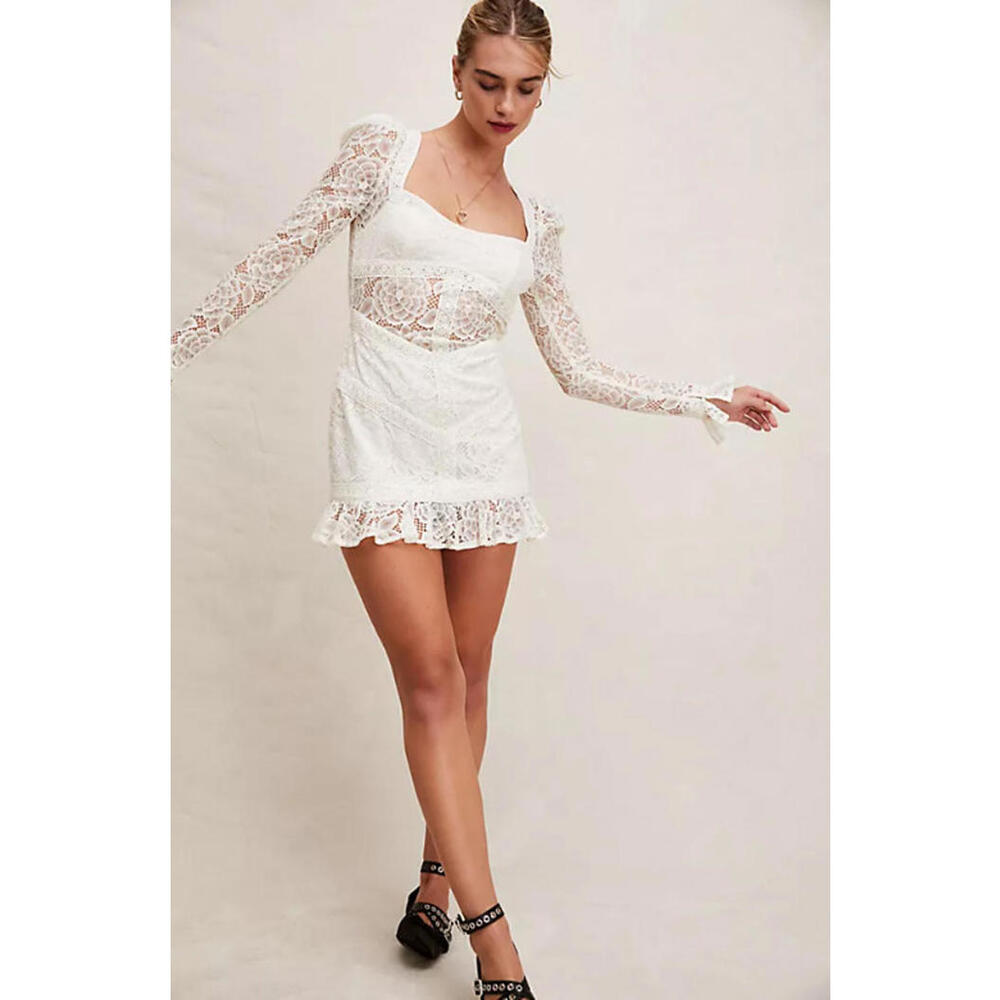 Free people For Love & Lemons Cleo Boho Lace Dress Ruffle Open Back M NWT $250
